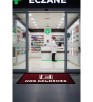 Valerine Life Eczane Logolu Kırmızı Hoş Geldiniz Dükkan Önü İş Yeri Kapı Önü Paspası 50x90cm