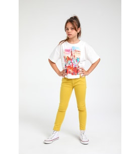5-14 Yaş Kız Çocuk Slim Fit Örme Pantolon Sarı