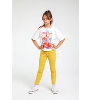 5-14 Yaş Kız Çocuk Slim Fit Örme Pantolon Sarı