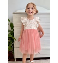 Breeze Kız Bebek Elbise Çiçekli Tüllü Fırfırlı 9 Ay-3 Yaş, Ekru