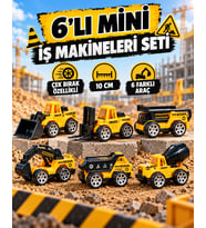 Oyuncak İş Makinesi 6'lı Set Çek-Bırak Kamyon-Kepçe-Vinç-Dozer-Forklift-Silindir 10 Cm
