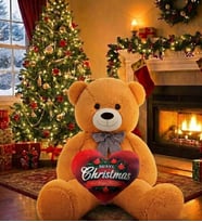 Christmas Temalı Kalp Yastık Hediyeli - Papyonlu Sevimli Peluş Şaşkın Ayı 80 cm - Sevgiliye Özel HEDİYE (Kahverengi) - Yılbaşı Özel