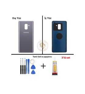 Samsung Galaxy A8 2018 A530 Gri Renk Uyumlu Arka Kapak + Tamir Seti + B7000 Yapıştırıcı Arka Cam Batarya Kapağı Pil Kapağı Lazer Kesim Back Cover Galaxy A8 2018 Uyumlu
