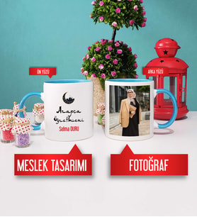 Arapça Öğretmenine Hediye Arapça Öğretmeni Kupa Bardak Mavi Fotoğraflı