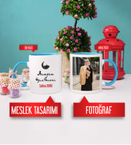 Arapça Öğretmenine Hediye Arapça Öğretmeni Kupa Bardak Mavi Fotoğraflı