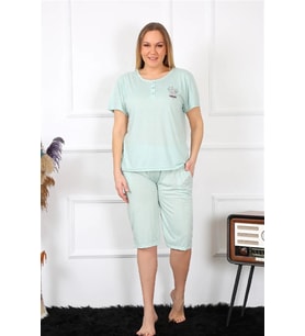 Kadın Büyük Beden Viscon Su Yeşili Kapri Pijama Takım