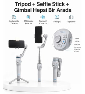 3 Eksen Telefon Gimbal Stabilizer Yapay Zeka Takipli Katlanabilir Dahili Dolgu Işıklı Video Sabitley