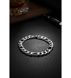 Premium Figaro Zincir Erkek Bileklik - Gümüş Renk, Klasik Kalın Tasarım (19 cm)