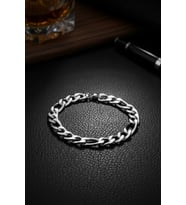 Premium Figaro Zincir Erkek Bileklik - Gümüş Renk, Klasik Kalın Tasarım (19 cm)