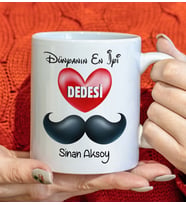BK Gift Kişiye Özel Dünyanın En İyi Dedesi Tasarımlı Beyaz Kupa Bardak, Doğum Günü Hediyesi