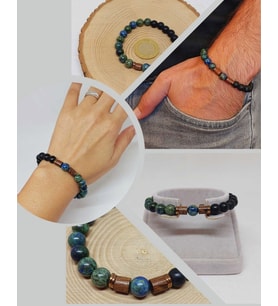 Azurit & Oniks Taşı 8mm Unisex Tasarım Bileklik Hawaii Model (3210)