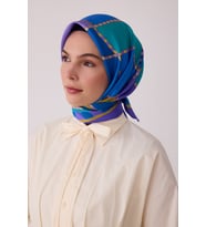 Geometrik Desen %100 Twill İpek Eşarp BE19