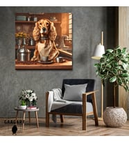 Kare Kanvas Kahve Köşesi Cafe Tablosu Barista Cocker Spaniel