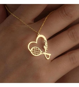 Tenis Detaylı Kalp İsim Kolye 925K Gümüş (Gold)