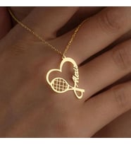 Tenis Detaylı Kalp İsim Kolye 925K Gümüş (Gold)