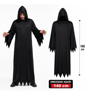 Yetişkin Siyah Kapüşonlu Cellat Hayalet Kostümü 140 cm