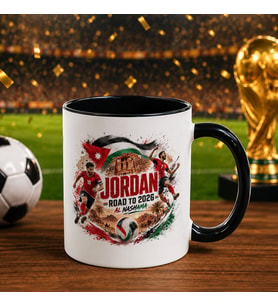 BK Gift Ürdün Taraftar Temalı 2026 Dünya Kupası Tasarımlı Siyah Kupa Bardak