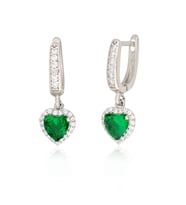 925 Ayar Gümüş Swarovski Zümrüt Kalp Küpe (Gümüş)