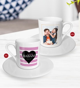 BK Gift Kişiye Özel Babalar Günü Hediyesi Fotoğraflı Türk Kahvesi Fincanı-34 (Beyaz)