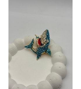 Vip Gold Mavi Taşlı Köpek Balığı Broş - 26brs27