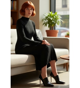 Kadın Bodycon Kesim Dik Yaka Uzun Kol Maxi Triko Elbise Kış Aylarında Şık ve Rahat Bir Tarz Sunar
