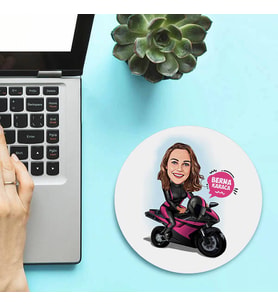 Kişiye Özel Motora Binen Kadın Karikatürlü Mousepad