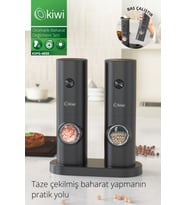 Pilli Işıklı Otomatik Baharat Öğütücü Seti, Siyah, Pratik ve Şık Kullanım