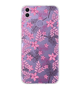 PrintiFy Huawei Honor 8C Uyumlu Kamera Korumalı Floral Pembe Tasarımlı Şeffaf Silikon Kılıf