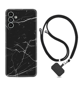 Samsung A23 A31 A32 A50 A51 A52 A53 A70 Kılıf Boyun Askılı Silikon Siyah Mermer 1299
