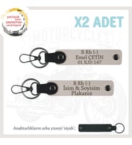 Motosiklet Maceracılarına İsim Plaka ve B Rh (-) Kan Grubu Yazılı Deri x2 Anahtarlık Seti, Pudra-Syh (Çok Renkli)