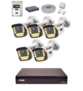 FURY 15 Warm LED Ip Güvenlik Kamera Seti 5 Kameralı Sesli 4mp Gece Renkli Su Geçirmez 1403s 320GB