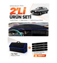 e-biz AUDI 80 (1986-1996) Uyumlu Torpido Örtüsü + Tay Tüyü Bagaj Çantası Seti - Siyah-Mavi - AU001