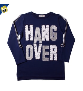 Toontoy Kız Çocuk Sweatshirt Hang Over Baskı Kol Üstü Şerit (Lacivert)