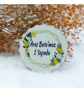 30 Adet Sarı Çiçek Baskılı Çiçek Desenli Ahşap Nikah Şekeri UV Baskı Nişan Hediyeliği Ekonomik-