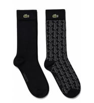Lacoste Unisex Baskılı Pamuklu 2 Çift Uzun Çorap Siyah