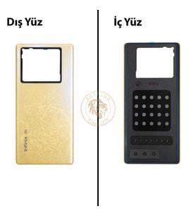 Infinix Note 40 Pro 5G Altın Uyumlu Arka Kapak Arka Cam Batarya Pil Kapağı Lazer Kesim Back Cover