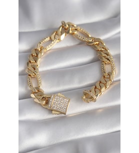 Gold Renk Zirkon Taşlı Zincir VIP Exclusive Seri Gurmet Model Kadın - TJ-BB5917