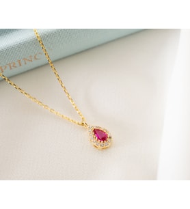 925 Ayar Gümüş Temmuz Ayı Doğum Taşı ( Ruby ) Damla Kolye