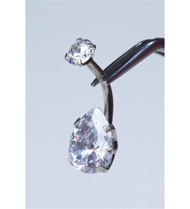 Beyaz Damla Taş Büyük Boy Göbek Silver Piercing