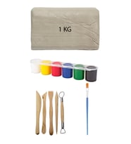 Beyaz Seramik Hamuru 1 kg Kil Ebeşuar Seti 6x15 ml Akrilik Seti Düz Fırça Seramik Kili Oyun Hamuru