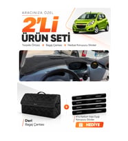 CHEVROLET SPARK (2009-2015) Uyumlu Torpido Örtüsü + Deri Bagaj Çantası + Sticker Seti - Siyah