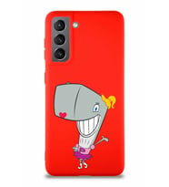 Samsung Galaxy S21 Soft Premier Kapak Pearl Yengeç Tasarımlı Silikon Kılıf - Kırmızı (Şeffaf)