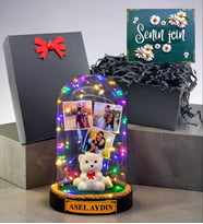 Kişiye Özel Tasarım Renkli Led Lambalı Fanus Siyah Hediye Kutusunda (Model 4)