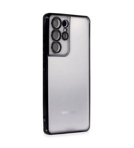Samsung Galaxy S21 Ultra Kılıf Kamera Korumalı Lensli Silikon - Siyah