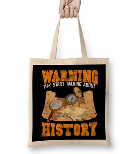 Cute & Funny Warning May Start Talking About History Bez Çanta Uzun Saplı