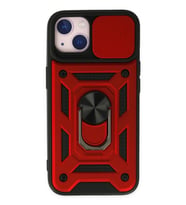 Durukar® iPhone 14 Kılıf Pars Lens Yüzüklü Silikon - Kırmızı