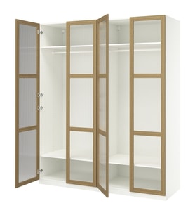 Gardırop, Beyaz-Meşe Kaplama Cam, 200x60x236 cm