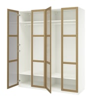 Gardırop, Beyaz-Meşe Kaplama Cam, 200x60x236 cm
