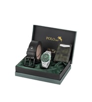 Polo Air Otomatik Mekanizmalı Cüzdan Kemer Set Erkek Kol Saati Gümüş Yeşil Renk PL-7060E3 (Gri - Yeşil)