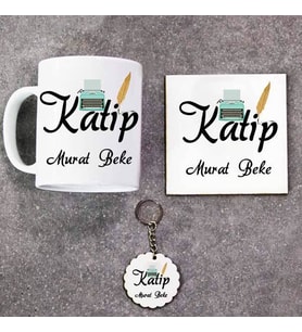 Katip Kupa Bardak Altlık ve Anahtarlık Hediye Seti (Model 1)